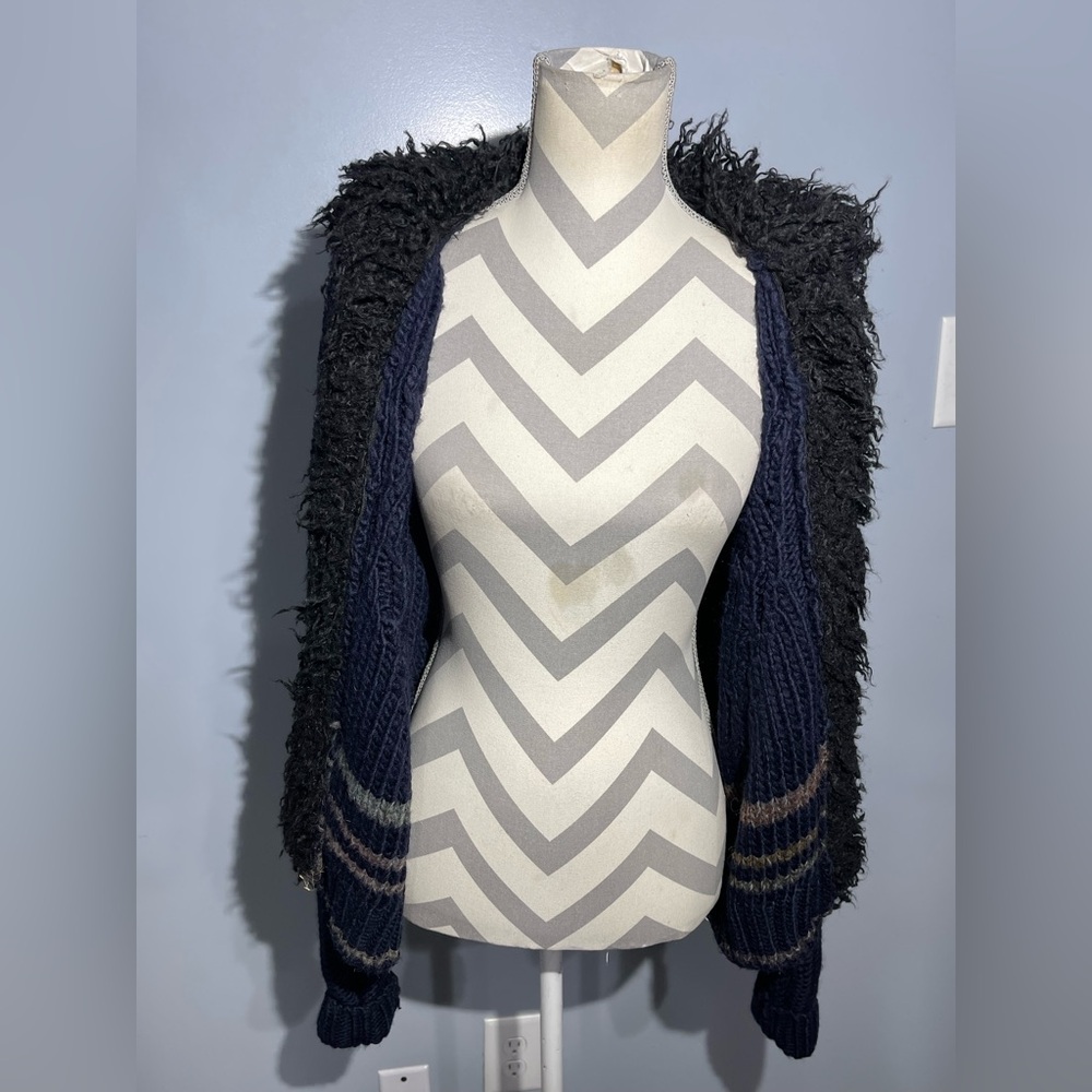 Free People Navy Cardigan with Faux Fur Collar - Picture 11 of 14